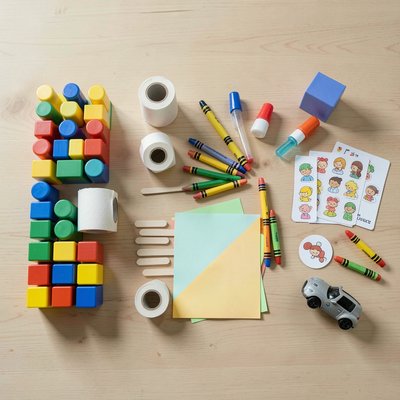 Stół z materiałami — aranżacja dla opiekuna