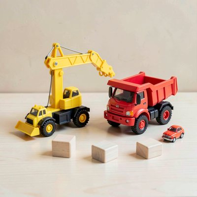 Zabawki budowlane: dźwig i ciężarówka