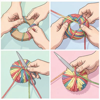 Instrukcja: robienie pompona — sekwencja kroków