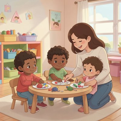 Ilustracja: Dzieci dekorujące tarcze