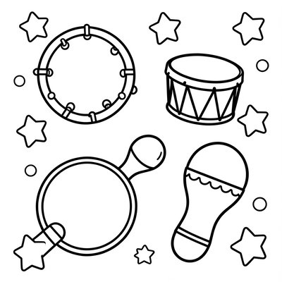 Saperowe instrumenty — zestaw grzechotek i marakasów (kolorowanka)