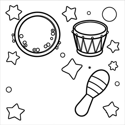 Saperowe instrumenty — zestaw grzechotek i marakasów (kolorowanka)