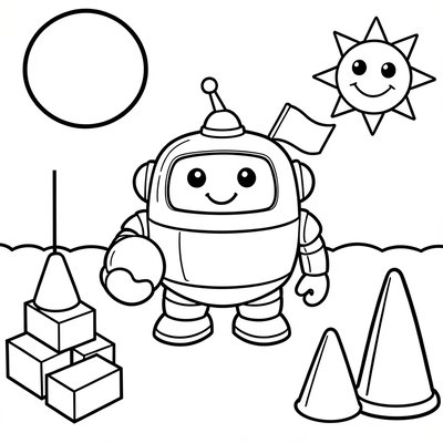 Strona do kolorowania: przyjazny saper-robot i pola