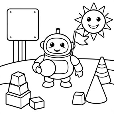 Strona do kolorowania: przyjazny saper-robot i pola