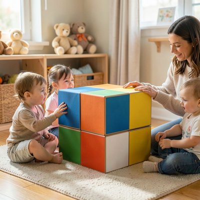 Duża papierowa kostka w sali