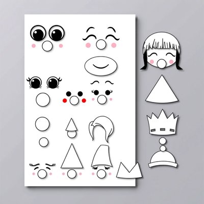 Szablony elementów - oczy, nosy, usta, włosy, kapelusze
