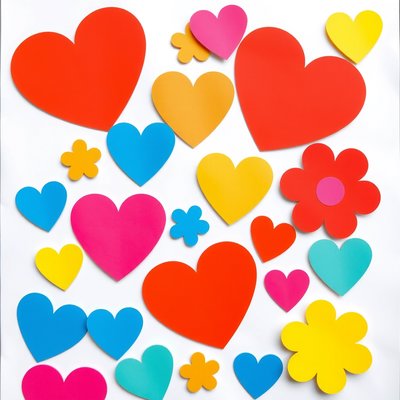 Arkusz wyciętych kształtów (serca i kwiaty)