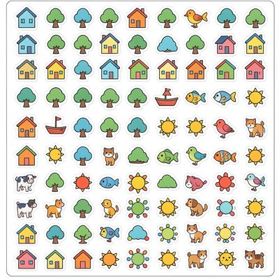 Arkusz z naklejkami — zwierzątka i domki
