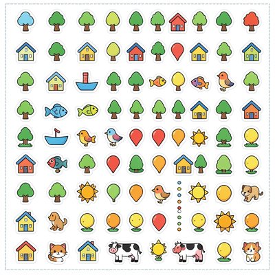 Arkusz z naklejkami — zwierzątka i domki