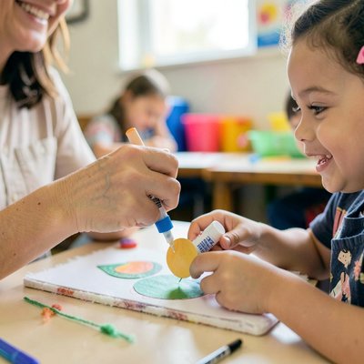Zdjęcie: Nauczyciel pokazuje, jak przyklejać element