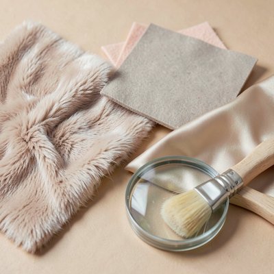 Zbliżenia tekstur — futro, filc, satyna, pędzelek