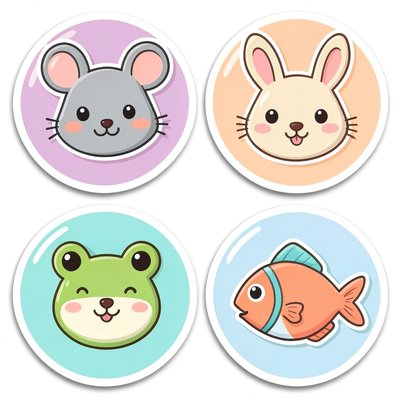 Arkusz naklejek — 4 okrągłe naklejki ze zwierzątkami