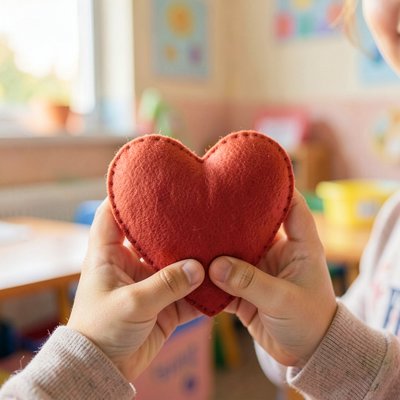 Zdjęcie pluszowego serca w małych rękach