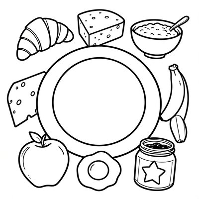 Kolorowanka: talerz i elementy śniadania