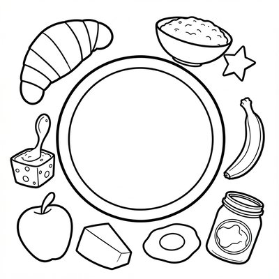 Kolorowanka: talerz i elementy śniadania