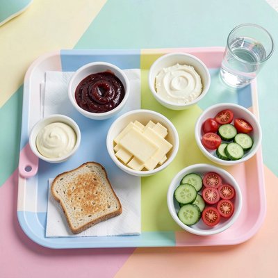 Rozkład stanowiska: tacka z porcjami i przyborami