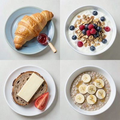 Zestaw ilustracji śniadań z różnych krajów — flat lay