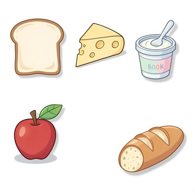 Ilustracje produktów śniadaniowych (zestaw)