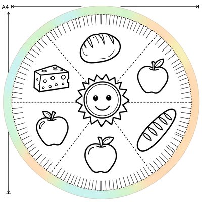 Szablon papierowego talerzyka z polami na naklejki