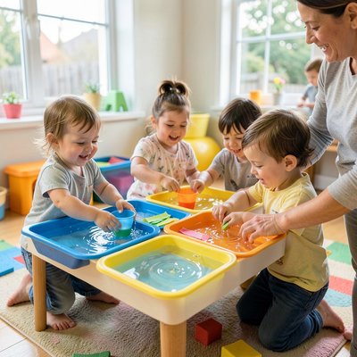Stół sensoryczny z kolorową wodą