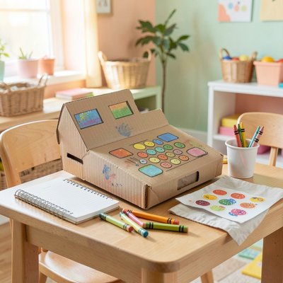 Duży telefon z pudełka na stoliku