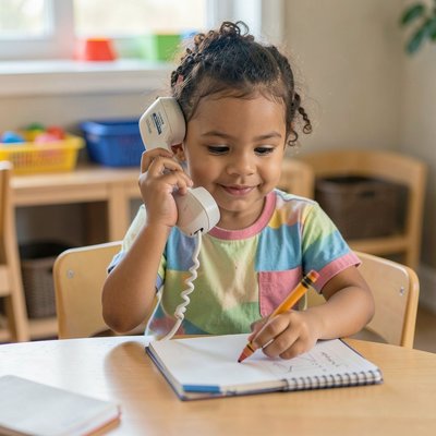 Dziecko jako sekretarka przy telefonie