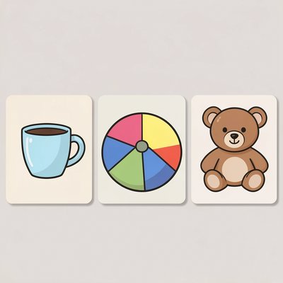 Karty przedmiotów — kolorowe ilustracje