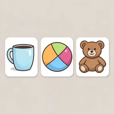 Karty przedmiotów — kolorowe ilustracje