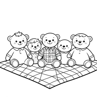 Kolorowanka: Pluszowa rodzina na kocyku
