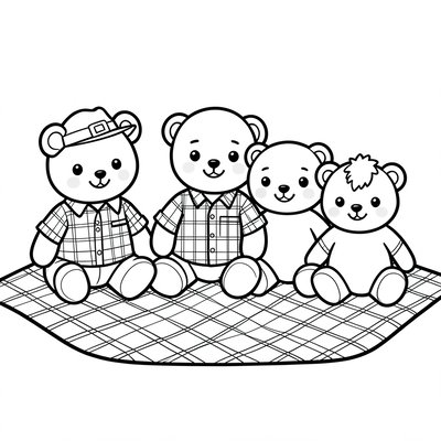 Kolorowanka: Pluszowa rodzina na kocyku