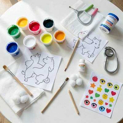 Stół z materiałami — zbliżenie (flatlay)