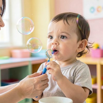 Bąbelkowe oddechy — dziecko dmucha bańki