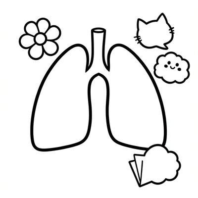 Kolorowanka: Kontury płuc z prostymi ikonami