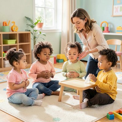 Zdjęcie/Ilustracja: Ćwiczenie oddechowe 'Balonik' — dzieci w kole