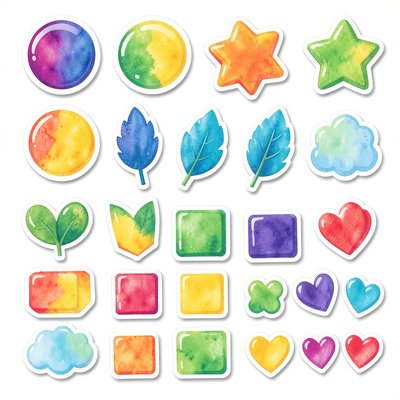 Arkusz naklejek — kolorowe kształty do doklejania