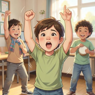 Ilustracja akcji — zabawa 'Naśladowca' (close-up)