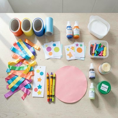 Materiały na stoliku - widok z góry