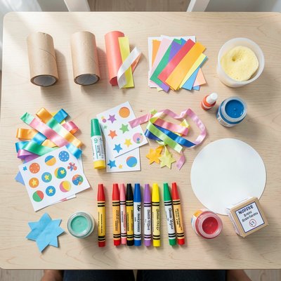 Materiały na stoliku - widok z góry