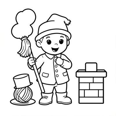 Kolorowanka: Kominiarz z rekwizytami