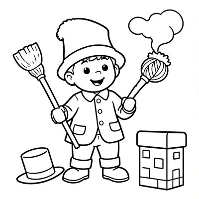 Kolorowanka: Kominiarz z rekwizytami