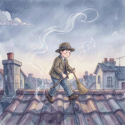 Ilustracja: Muzyczno-relaksacyjna opowieść — Kominiarz na dachu