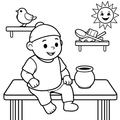 Kolorowanka: garnek i garncarz dla maluchów
