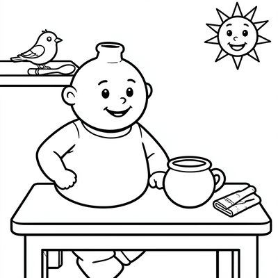 Kolorowanka: garnek i garncarz dla maluchów