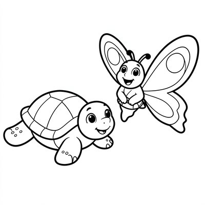 Żółwie i motylki — kolorowanka