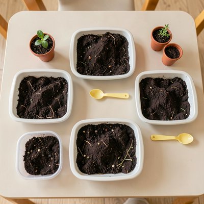 Tace sensoryczne z ziemią i doniczkami