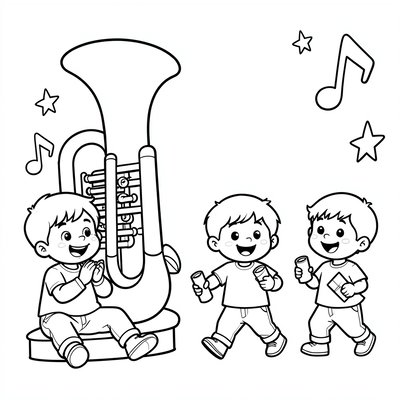 Kolorowanka — Tuba i mali muzycy