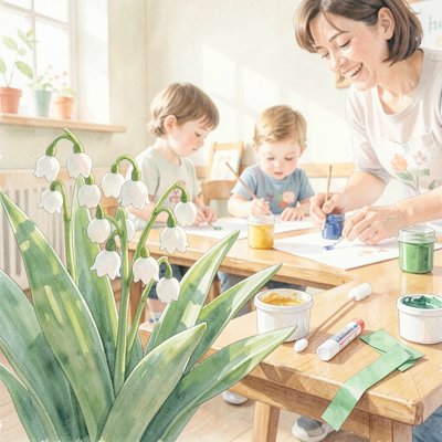 Plakat dekoracyjny — święto konwalii, scena malowania