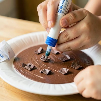 Krok 2 — doklejanie „kaszy” (klej w sztyfcie)