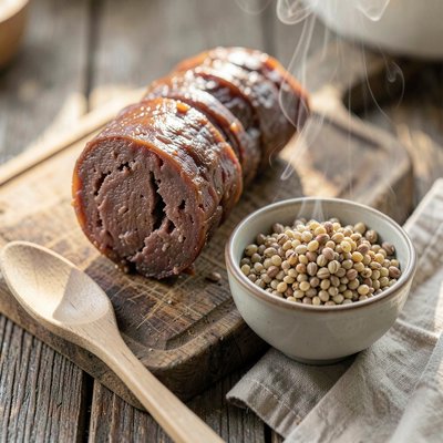 Ilustracja tradycyjnej kaszanki i miseczki kaszy