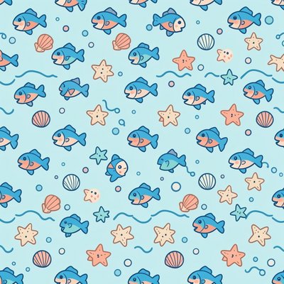 Wzór na chustę: Fale i tuńczyki (seamless pattern)